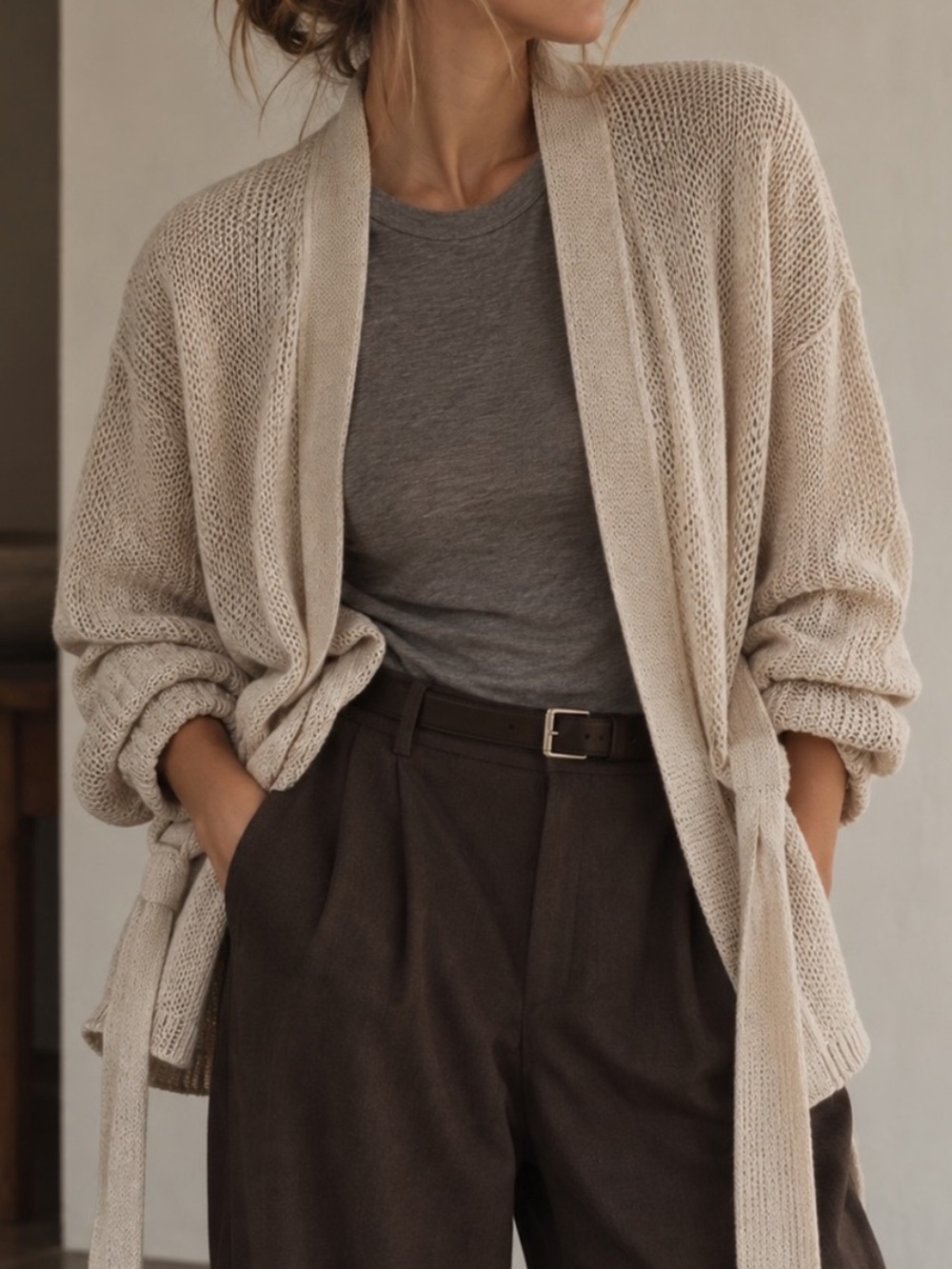 Banana Republic 100% Linen Open Knit Tie Cardigan
